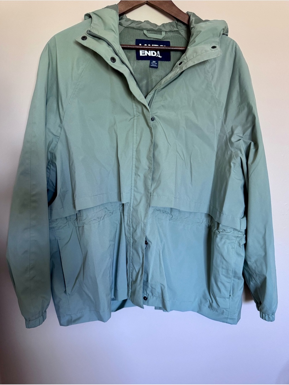 Lands' End Mint Green Hooded Packable Rain Jacket